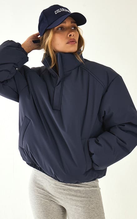 doudoune femme col haut bleu marine